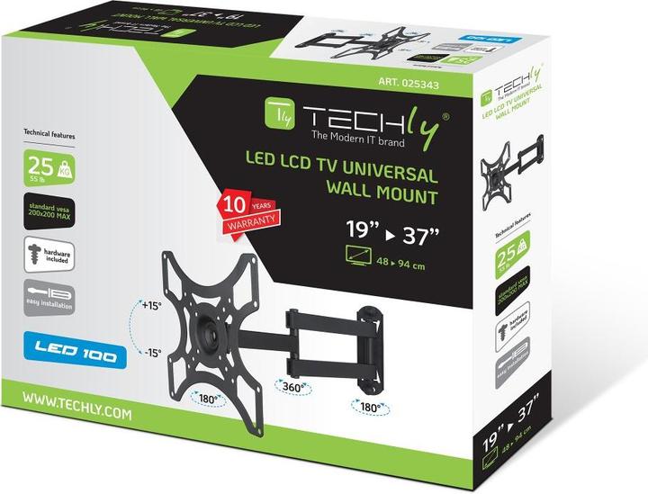 Produktbild Techly Wall Support Full Motion (Wand, 37", 25 kg)