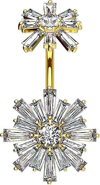 Immagine prodotto Star Piercing Filo interno di banana placcato oro 14k con doppio fiore di cristallo (Ottone, Acciaio chirurgico 316L)