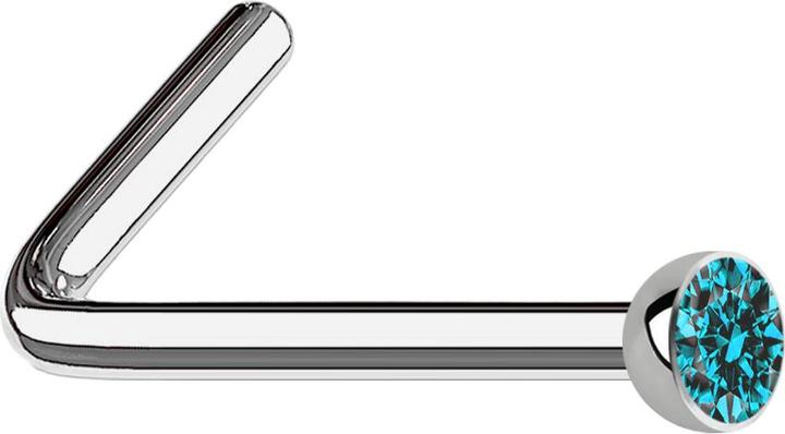 Star Piercing Nasenstecker gewinkelt silber mit Kristall aqua (ohne Messing, Titan G23)
