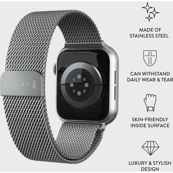 Actual product image Burga Apple Watch Band Metal Mesh Silver 38mm / 40mm / 41mm (Milanaise RVS vlechtwerk)
