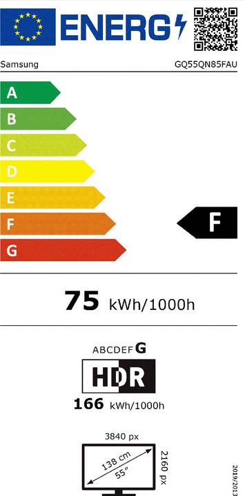 Energy Label Samsung GQ-55QN85F 55" Neo QLED 4K Vision AI (null cm (null Zoll)) (55", NeoQLED, 4K, 2025)