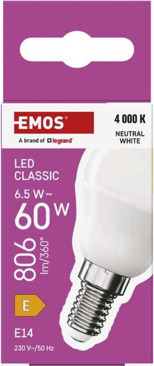 Immagine prodotto Emos Lampada LED Classic Mini Globe / E14 / 6,5 W (60 W) / 806 lm / Bianco neutro (E14, 6.50 W, 806 lm, 1 x, E)