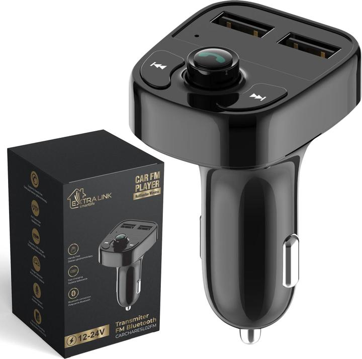 Actual product image Extralink FM transmitter for the car with Smart Life charging function 2xUSB-A black