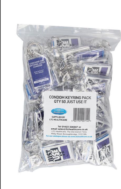 Actual product image EXS Condoms Key Rings- Just Use It 50 pack (50 pcs.)