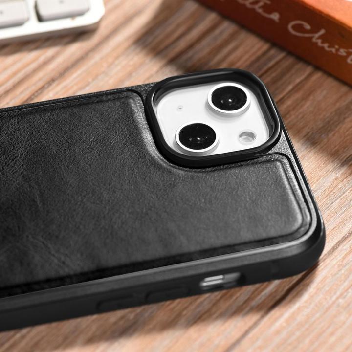 Produktbild iCarer Leather Oil Wax Hülle mit Naturleder bezogen für iPhone 14 Plus schwarz (WMI14220719-BK) (Apple iPhone 14 Plus)
