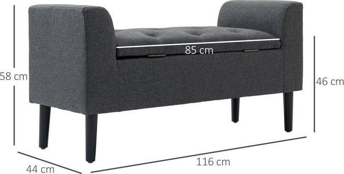 Produktbild Swisshandel24 Sitzbank mit Stauraum Polsterbank Sitzhocker Sitztruhe belastbar bis 130 kg Leinen-Touch Gummiholz D
