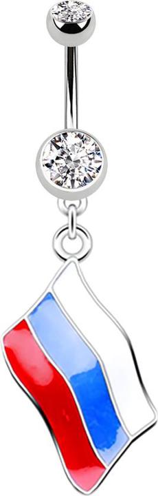 Star Piercing Banane silber mit Anhänger Flagge Russland (ohne Messing, Chirurgenstahl 316L)
