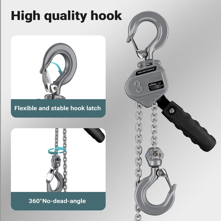 Produktbild Wiltec Mini Hebelzug bis 3t Handkettenzug 1,5m Hubhöhe Kettenzug Hebezeug