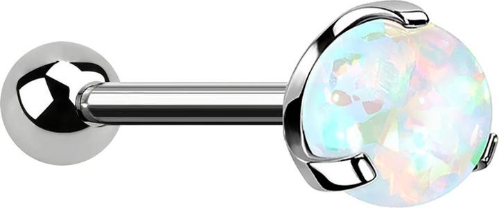 Produktbild Star Piercing Micro Threadless Barbell silber mit Kugel und Kugel Opal weiss gefasst (ohne Messing, Titan G23)