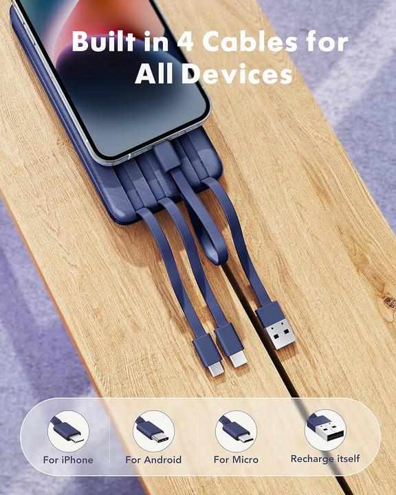 Immagine prodotto Charmast Powerbank mit 4 integrierten Ladekabeln (10000 mAh)
