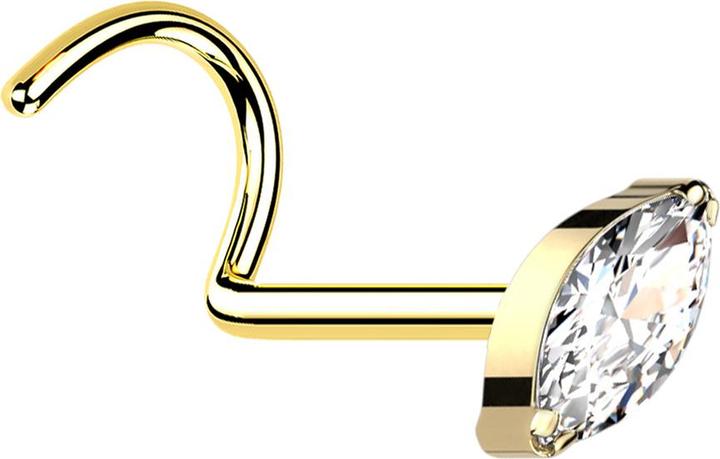 Star Piercing Nasenstecker gebogen vergoldet mit Oval Kristall silber (Titan G23, ohne Messing)