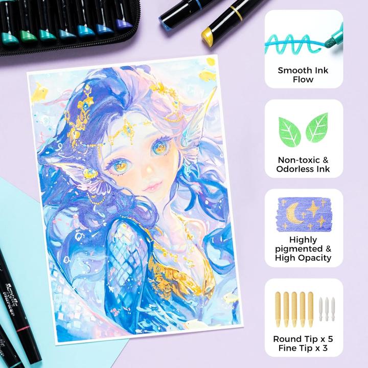 Actual product image Ohuhu Kakaako acrylic pencils (Silver, Multicoloured, Gold, Copper, Bronze, 3 mm, 30 x)