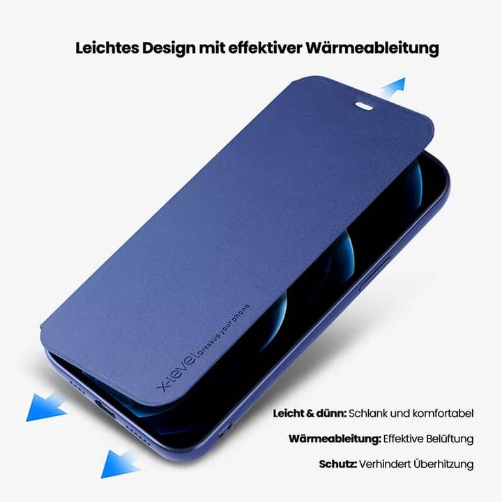 Produktbild X-Level Samsung Galaxy S7 edge - FIBColor Flip Etui, Kunstleder, 360° Rundumschutz, Dunkelblau (Samsung Galaxy S7 Edge)
