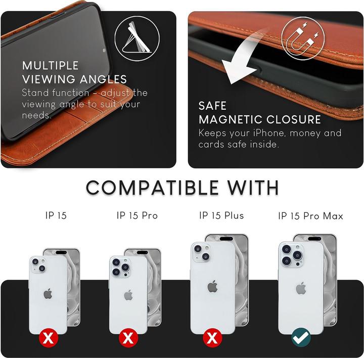 Image du produit Nalia Housse en cuir véritable avec fermeture magnétique (Apple iPhone 15 Pro Max)