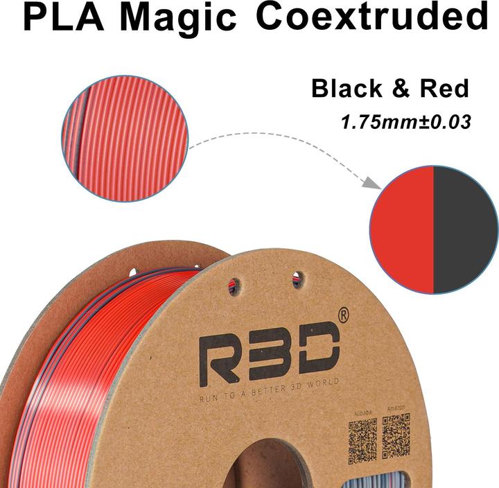 Image du produit R3D eSilk Magic-PLA Noir-Rouge Filament 1.75mm 1Kg (PLA, 1.75 mm, 1000 g, Multicolore)
