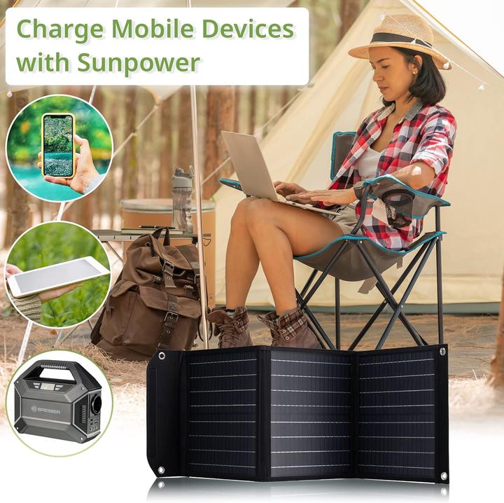 Productafbeelding Bresser Mobiel Zonnepaneel â€“ 40W â€“ Voor o.a. Smartphone & Tablets â€“ 3x USB (40 W)