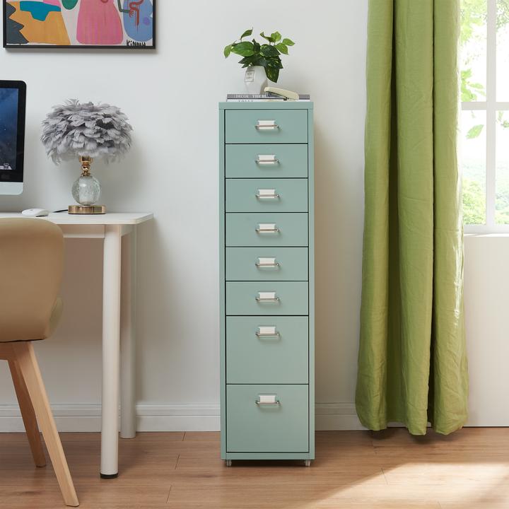 Image du produit En.Casa Rollcontainer Kökar mit 8 Schubladen 109x28x41 cm Mintgrün