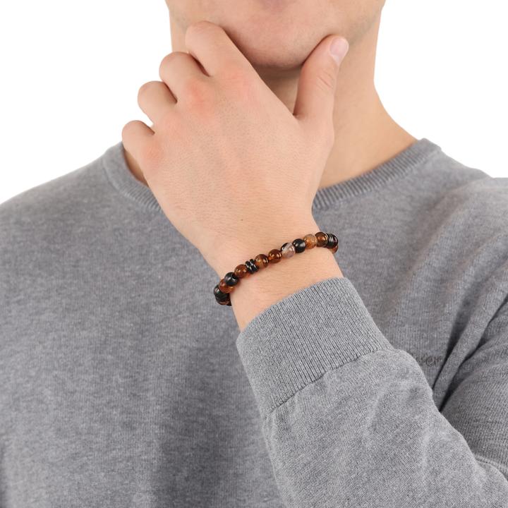 Produktbild S.Oliver Armschmuck für Herren, Edelstahl, Steel Beads, Achat (19 cm, Edelstahl)