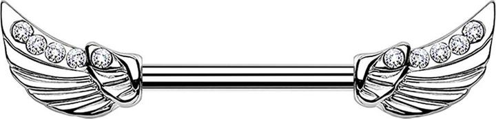 Star Piercing Barbell silber Engelsflügel Kristall silber (Messing, Chirurgenstahl 316L)
