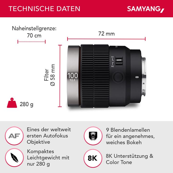 Actual product image Samyang V-AF 100mm T2.3, Sony E (Sony E, full size)