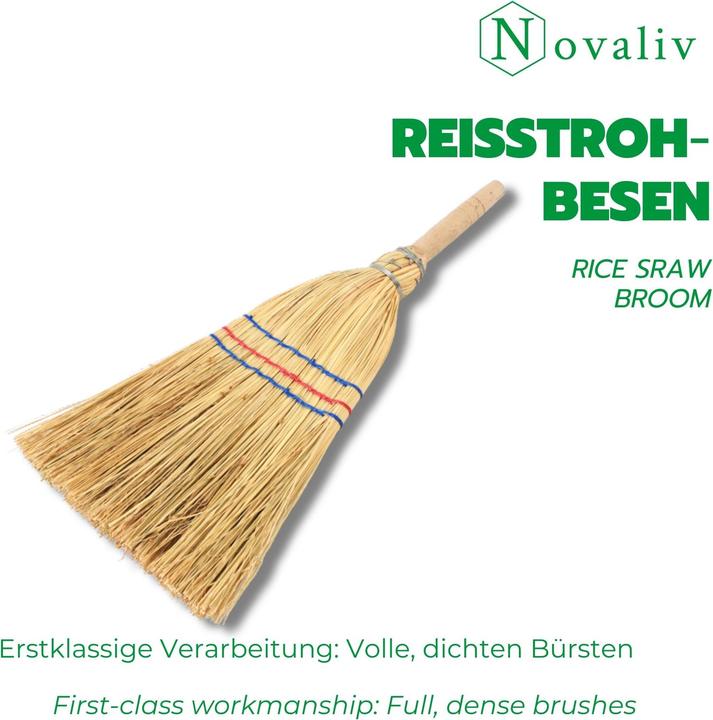 Produktbild Novatool Kleiner Besen Reisigbesen mit Stiel kurz 40cm Strohbesen Kinder Hexenbesen klein Garden Bro (1 Stk.)