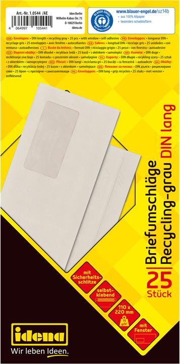 Produktbild Idena BU DIN lang recycl. sk, m.F.,75g/m²,25 Stück (DIN lang (11 x 22 cm), 25 x)