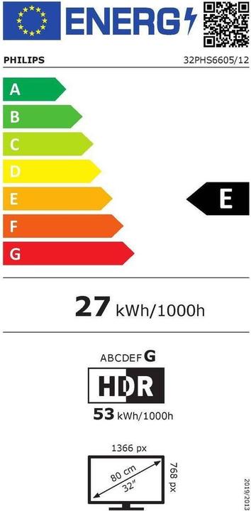 Label énergétique Philips 32PHS6605 (32", PHS6605, LCD, HD, 2020)