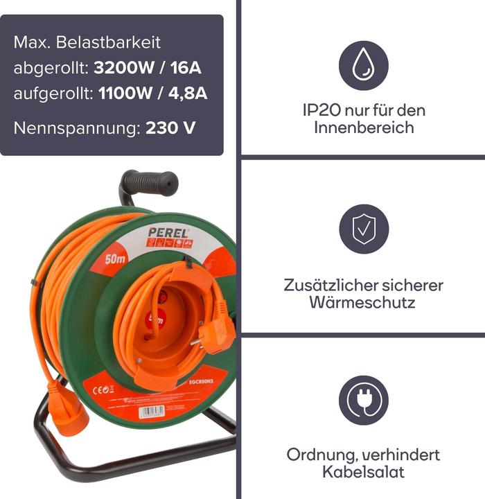 Actual product image Velleman GARDEN CABLE REEL 50 m - 3G1.5 (50 m, 1.50 mm²)