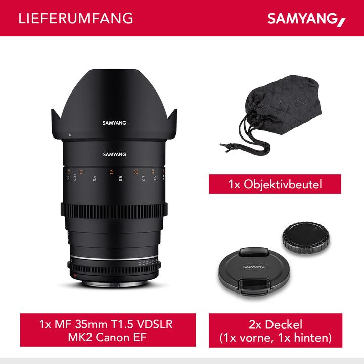 Image du produit Samyang VDSLR 35 mm T1.5 MK2 Canon EF (Canon EF, Plein format, Micro Four Thirds, APS-C / DX)