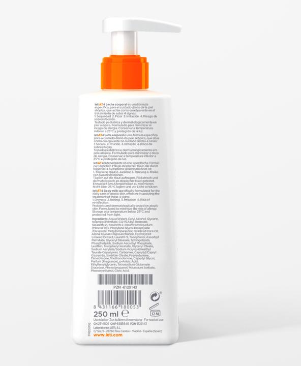 Actual product image Leti LETIAT4 Atopic Skin Body Milk, 250 ml Cream (Body milk, 250 ml)