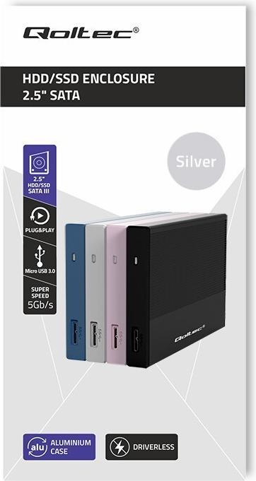 Produktbild Qoltec Gehäuse für SSD HDD 2,5 Zoll, SATA, USB3.0, 2TB