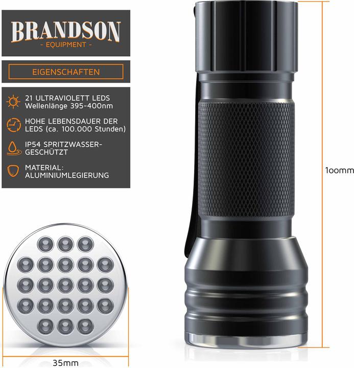Produktbild Brandson UV LED-Taschenlampe (10 cm)