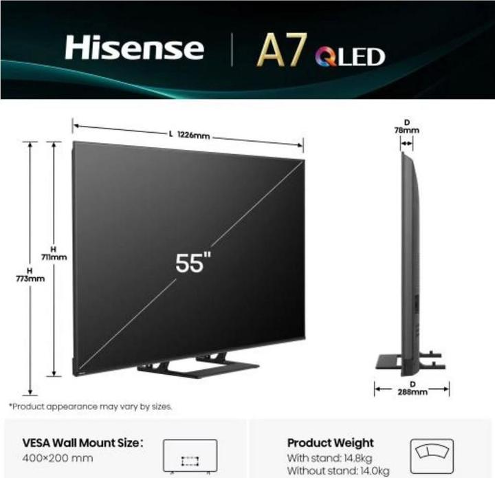 Actual product image Hisense TV 55A7Q (55", LED, 4K, 2025)