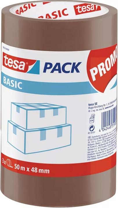 Produktbild tesa tesapack BASIC 3 x 66 m x 50 mm Packband, UV-beständig & lösemittelfrei (48 mm)