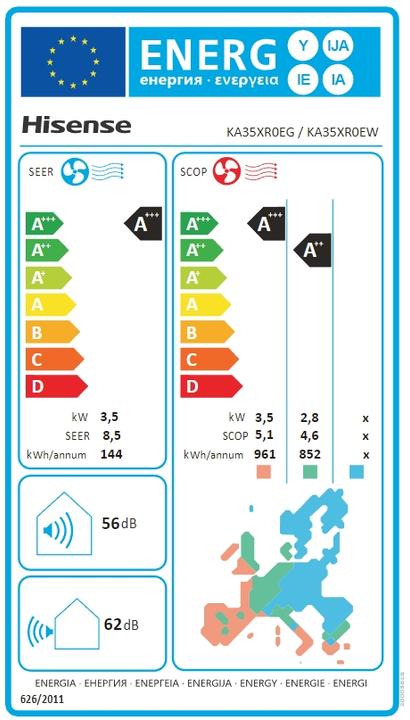 Label énergétique Hisense KA35XR0EG (24 m², 12000 BTU/h)