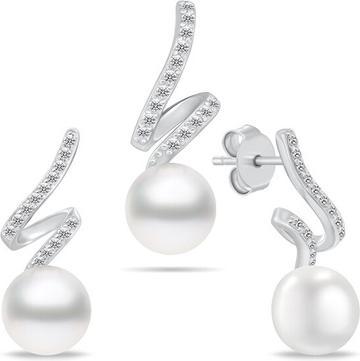 Brilio Silver - Silver jewelry set with zircons and pearls SET269W (earrings. pendant)