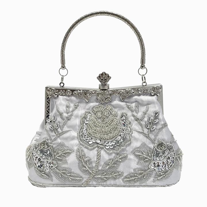 Image du produit Only-Bags.Store Sac de soirée en broderie florale perlée, sacs à main de mariage en satin vintage, pochette clip à