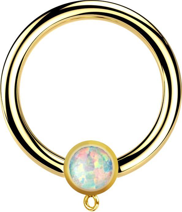 Star Piercing Micro Closure Ring vergoldet mit Zylinder Opal weiss Ring für Anhänger (Chirurgenstahl 316L)