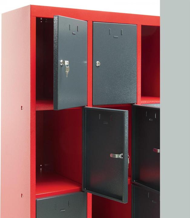 Produktbild Dema Schliessfachschrank Umkleideschrank Wertfachschrank Spind 12 Fächer rot/anthrazit (88 cm, 180 cm)