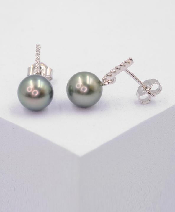 Image du produit Muau Boucles d'oreilles (Or blanc 750 Perle de Tahiti 8-9mm Brillant 0.06ct.)