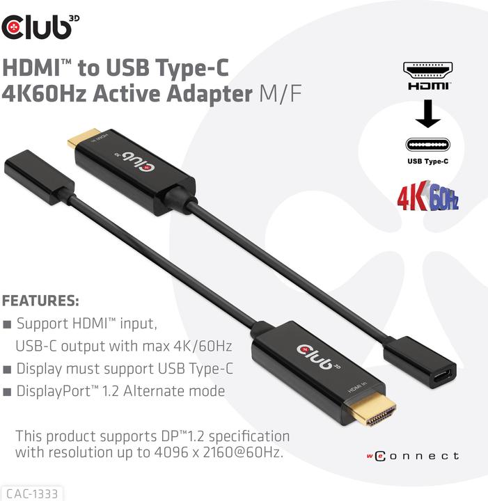 Actual product image Club 3D HDMI (Typ A) — USB C (HDMI, USB-C, 2.20 cm)