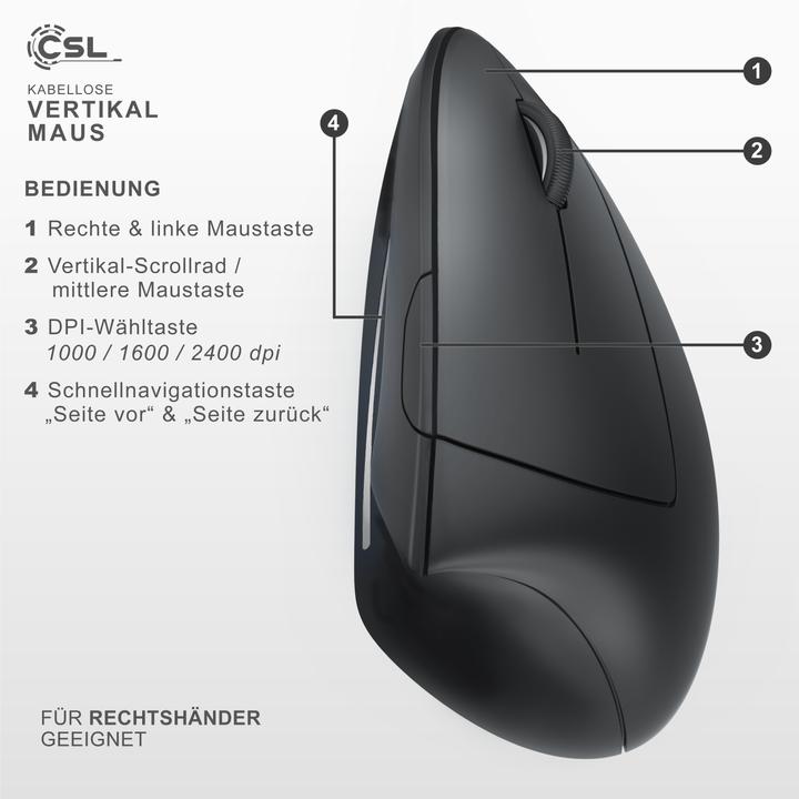 Actual product image CSL optical wireless radio mouse vertical - Bluetooth + 2.4 Ghz radio - vertical version (Wireless)