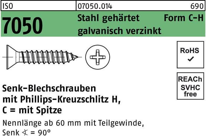 Produktbild Blechschraube ISO 7050 SEKO m.Spitze/Kreuzschlitz-PH 6,3 x 19 -C-H Stahl gehärtet galvanisch verz... (250 Schrauben pro Stück)