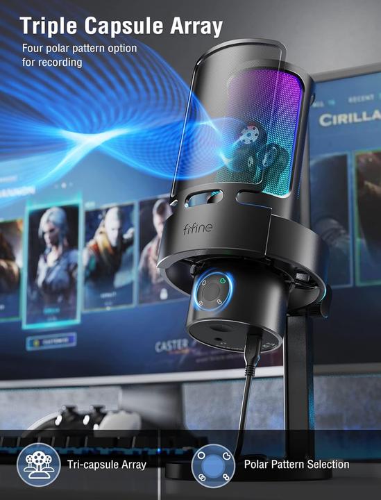 Immagine prodotto Fifine A8PLUS USB Microphone for Recording and Streaming on PC and Mac, with 3 RGB Modes