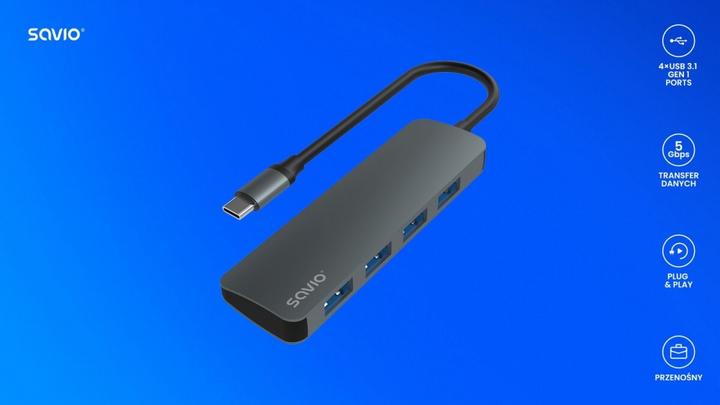 Produktbild Savio Hub USB-C - 4 x USB-A AK-54 (USB-C, 4 Ports)