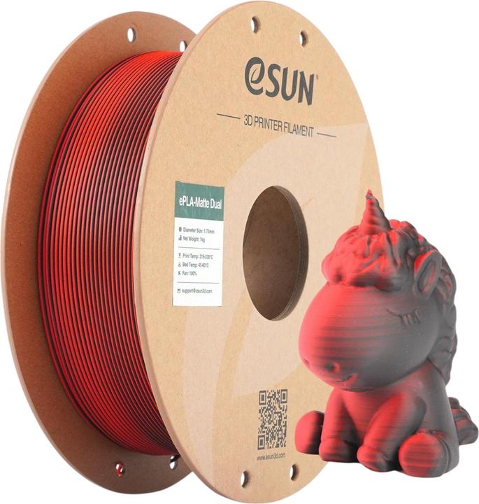 Immagine prodotto eSUN PLA MATTE DUAL 1,75mm RED BLACK 1kg (PLA, 1.75 mm, 1000 g, Nero, Rosso)