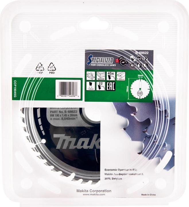 Produktbild Makita CCF19045G SPECIALIZED EFFICUT Sägeblatt 190 x 30 x 1,0 mm ( B-68638 ) 45 Zähne für Holz