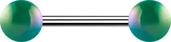 Produktbild Star Piercing Barbell silber mit zwei Kugeln metallbeschichtet grün (ohne Messing, Acryl, Chirurgenstahl 316L)