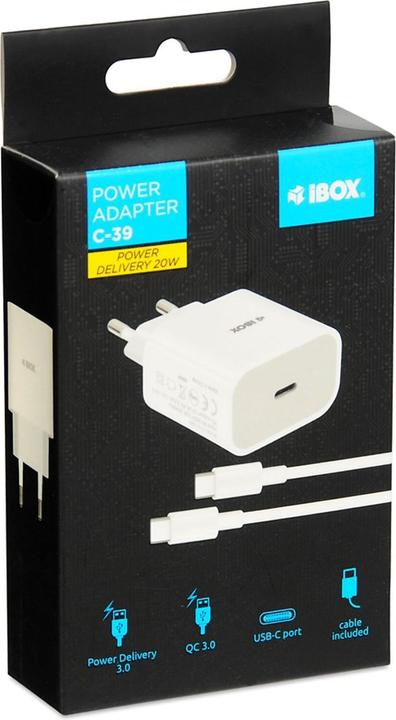Actual product image iBox ŁADOWARKA SIECIOWA I-BOX C-39 USB-C PD20W Z KABLEM (20 W)