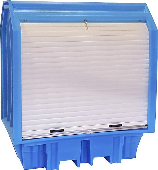 Actual product image kaiserkraft PE hazardous goods storage unit with roller shutter, for 4 x 200 l drums (230 l)